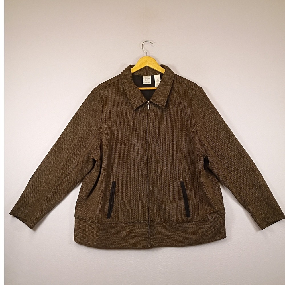 Dark‎ Academia Emma James Woman 1X Brown Herringbone Full Zip Collared Jacket